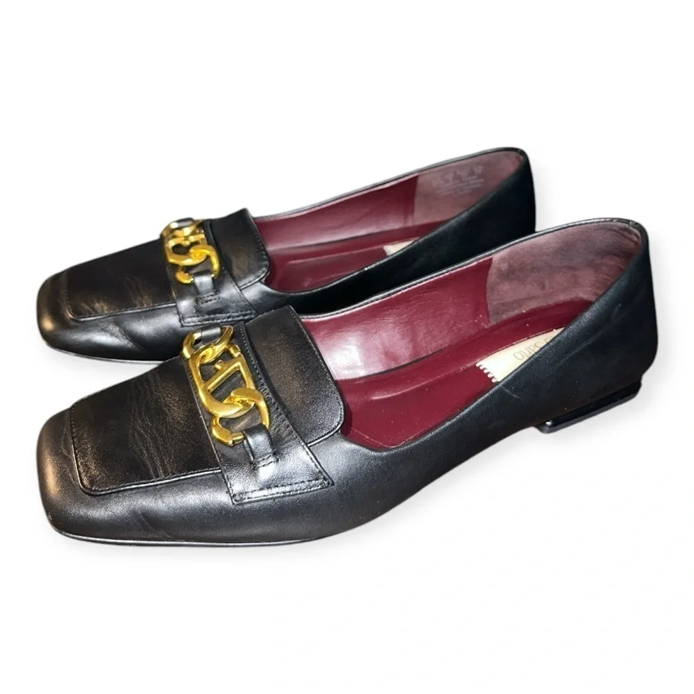 Franco Sarto women’s Tiari Elegant Black slip onLoafers w/ Gold Accent sz 8.5M